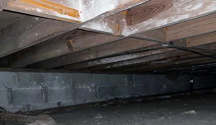 moldy wooden crawl space